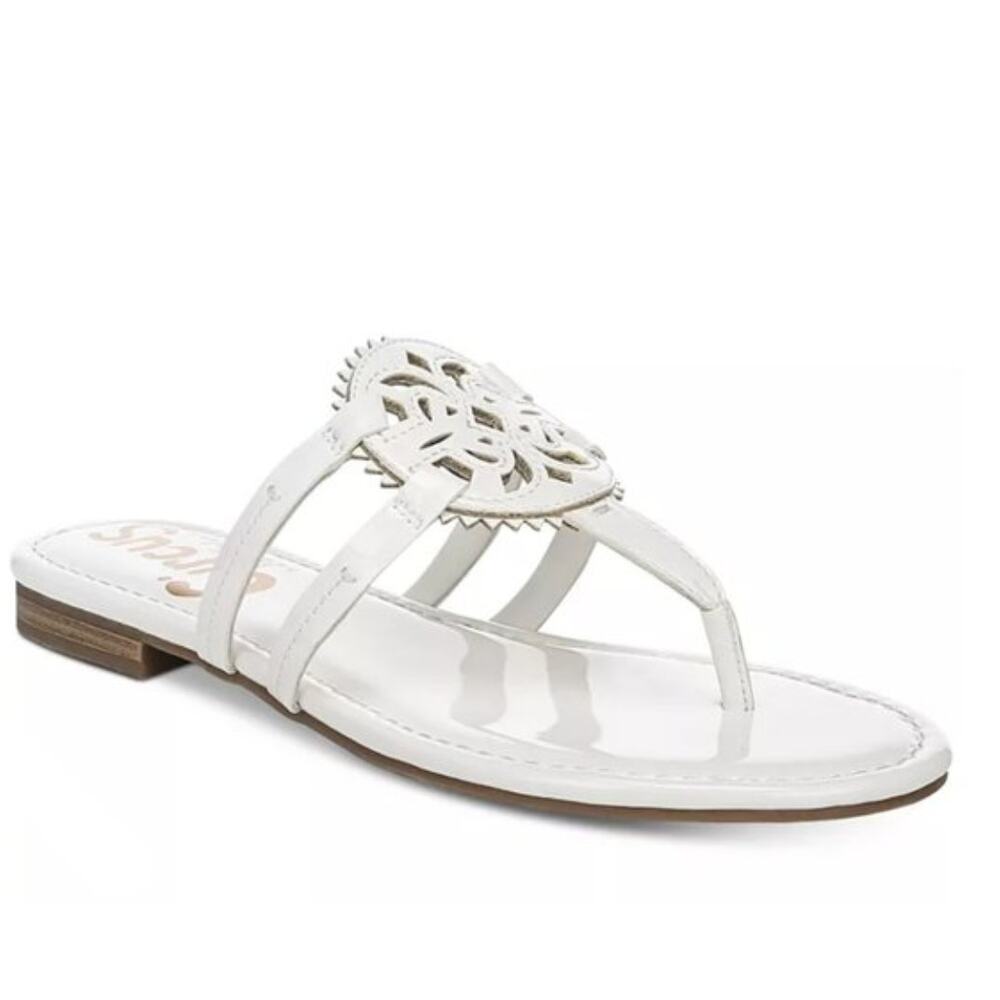 Circus By Sam Edelman Canyon White Vegan Leather Medallion Flat Sandals Size 9.5